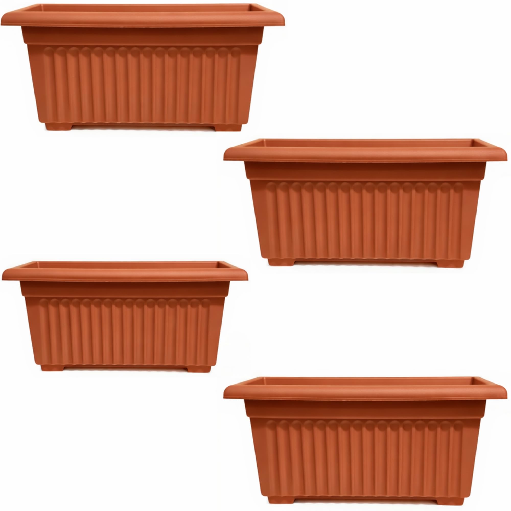 SIDSONS - 55cm Set of 4 Rectangular Window Planters - Terracotta Outdoor/Indoor Flower Pots - Plastic Trough Pot with Drainage & Airflow - Flowers Trough for Window Sill