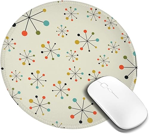Mouse Pad Mid Century Fifties Modern Atomic Retro Round Mousepad with Non-Slip Rubber Base and Stitched Edge Mouse Mat for Wireless Computer Laptop