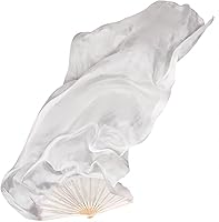 Vista 3 de 5.9 ft de seda artificial danza del vientre de bambú velos mujeres seda real danza del vientre vela vela danza nacional baile largo bambú ventilador
