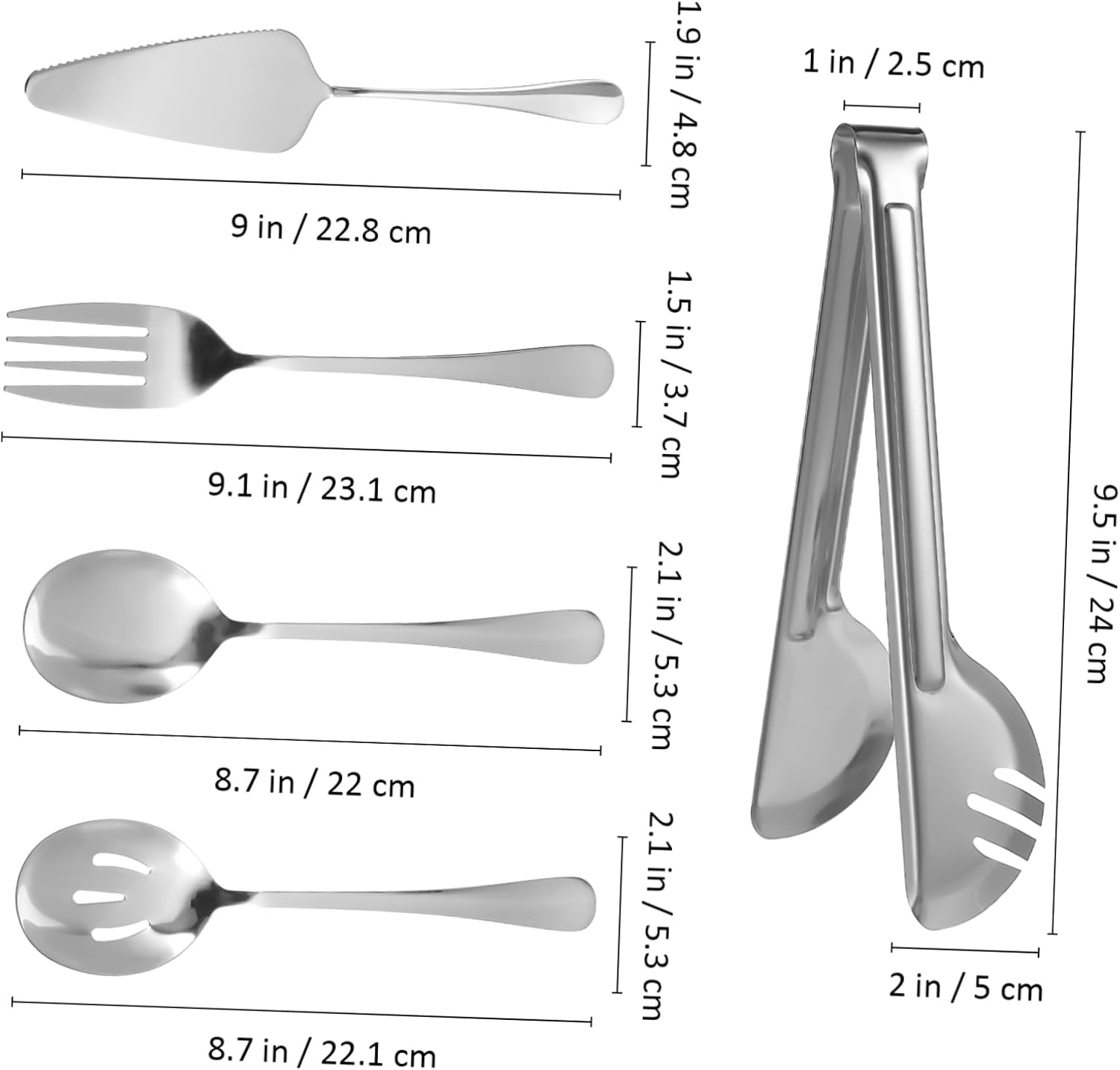 VALICLUD 1Set Stainless Steel Utensil for Buffet Salad Serving and Picnics Includes Slotted Spoon Serving Fork Server and Tongs Safe Easy to Clean