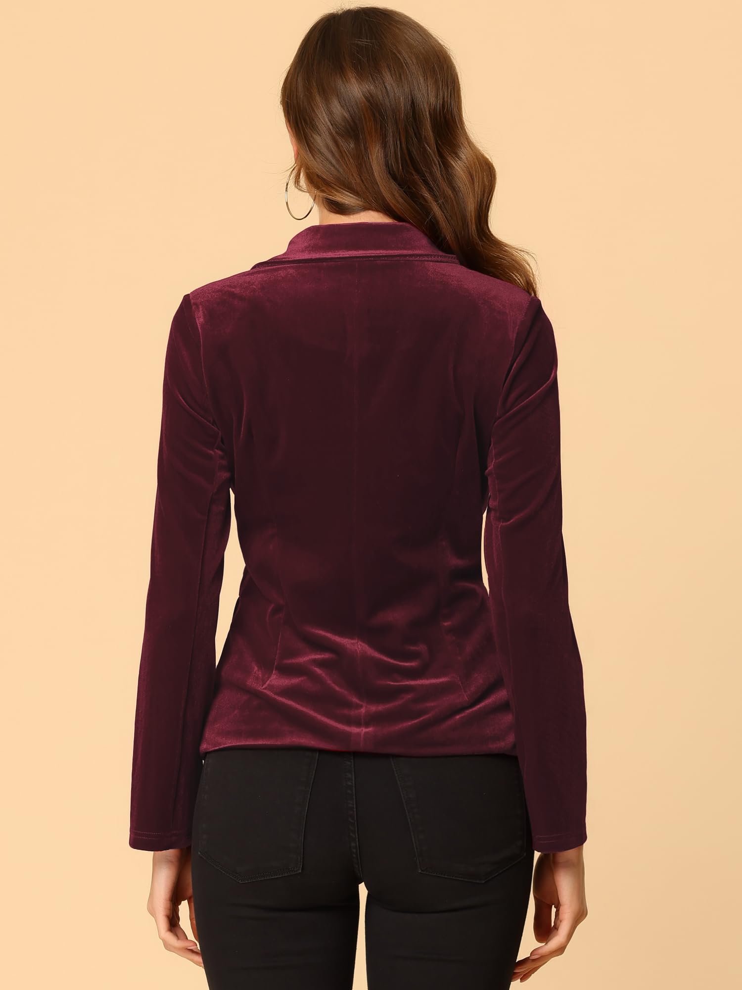 Allegra K Blazer vintage en velours boutonné sur le devant pour femme, rouge foncé, Medium