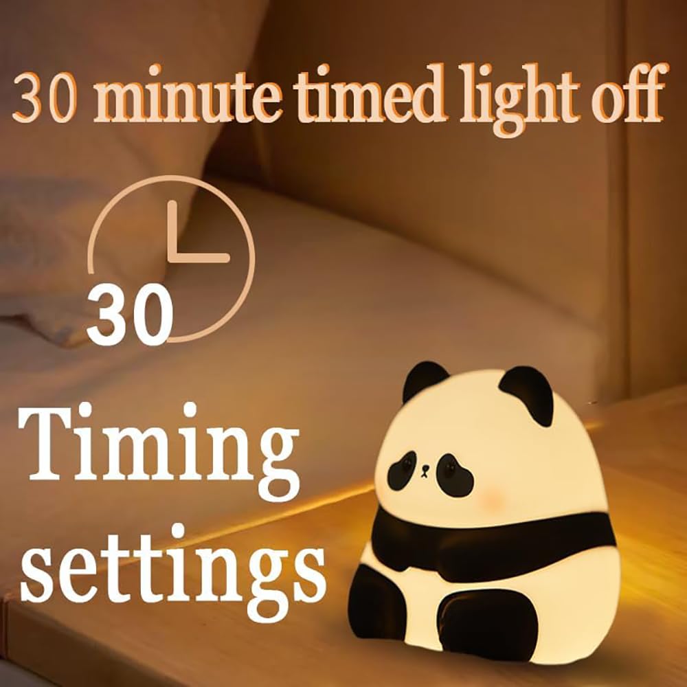 DEZICON Kids Night Light Silicone Sitting Panda Night Lamp Rechargeable Cute Lamp with 3 Level Brightness Kids Night Lights for Bedroom Baby Nursery Study Desk Decorative Diwali Christmas Light 3