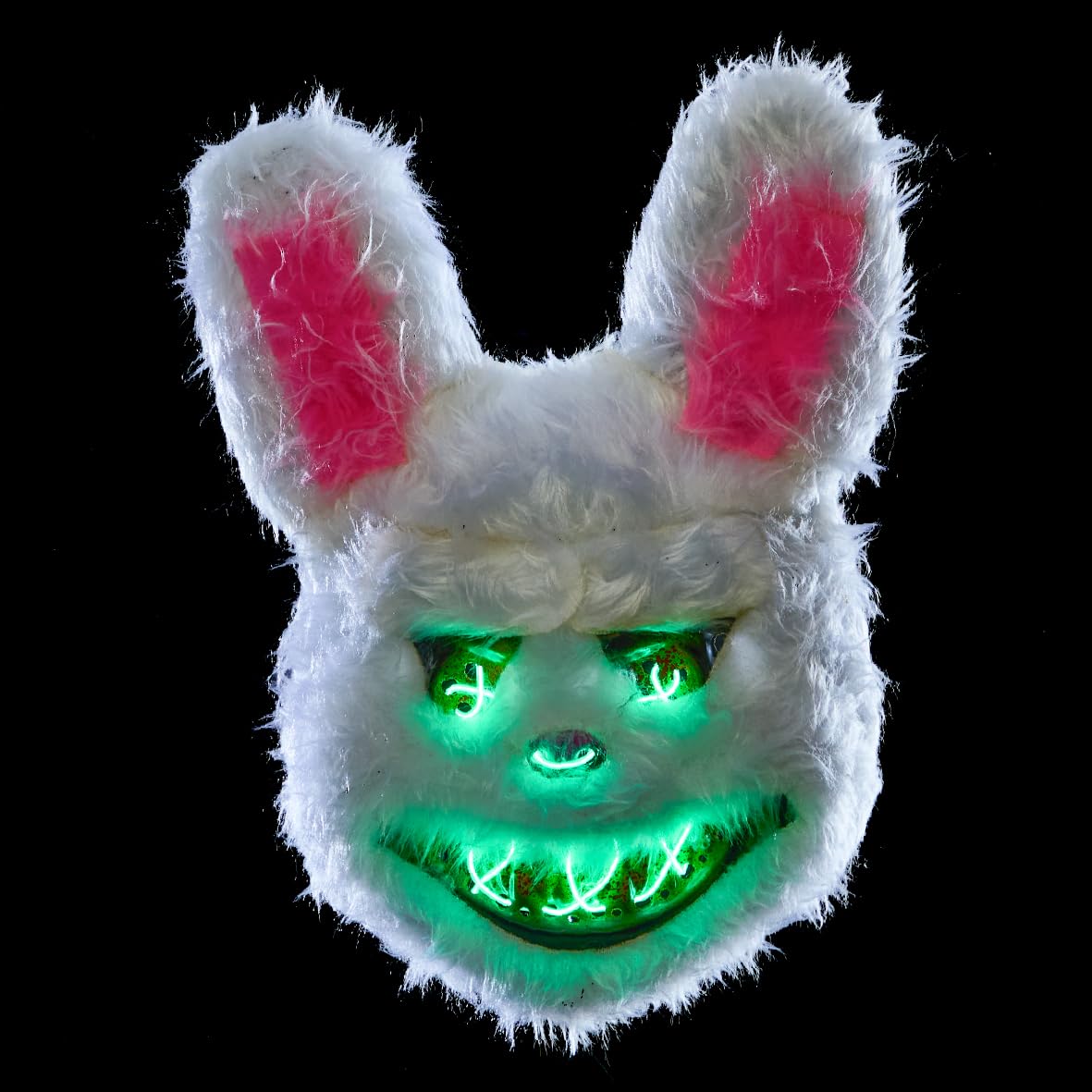 Global Gizmos 47919 Light-Up Halloween Bunny Mask/Green LED Lights/Foam Padding/Lightweight & Durable Halloween Costume Accessory