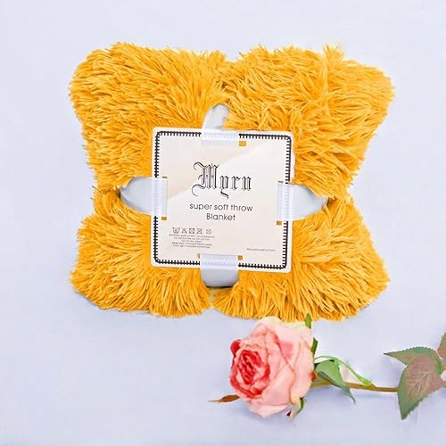 Miniatura 8 de Qulit - Manta de felpa súper suave, funda de sofá de piel peluda y cálida, acogedora manta para sofá para invierno (63 x 79 pulgadas, amarillo)