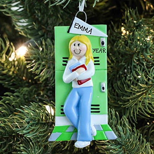 Teenage Blonde Girl at Locker Personalized Christmas Tree Ornament