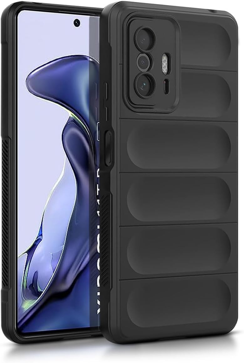 WOW IMAGINE Ultimate Silicon Back Cover Case for Xiaomi Mi 11T | Mi 11T Pro | Military Grade Drop Protection Shockproof Bumper | Anti-Slip Grip | Scratch Proof Micro-Fibre Cloth Inside (Pitch Black)