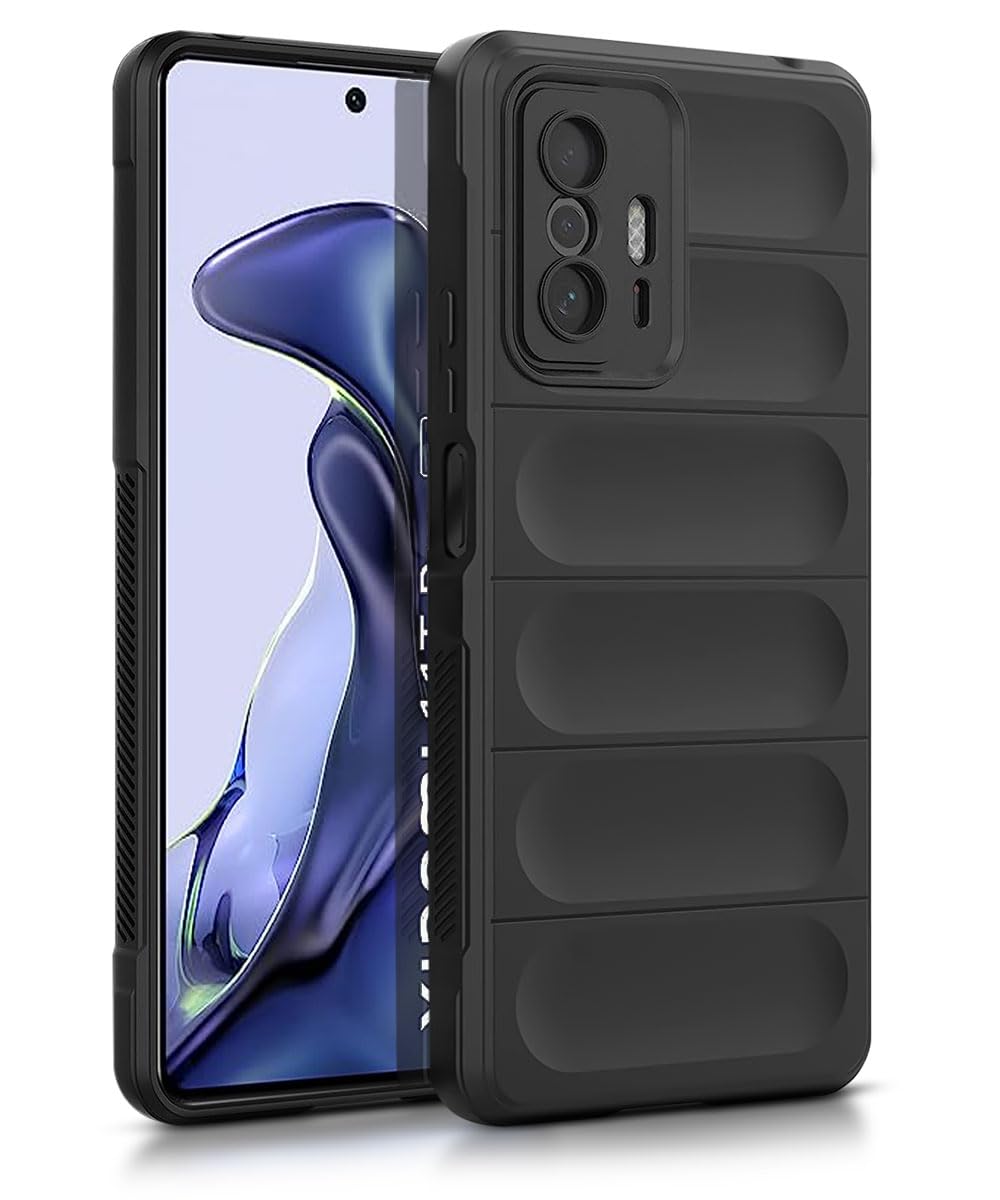 WOW IMAGINE Ultimate Silicon Back Cover Case for Xiaomi Mi 11T | Mi 11T Pro | Military Grade Drop Protection Shockproof Bumper | Anti-Slip Grip | Scratch Proof Micro-Fibre Cloth Inside (Pitch Black)