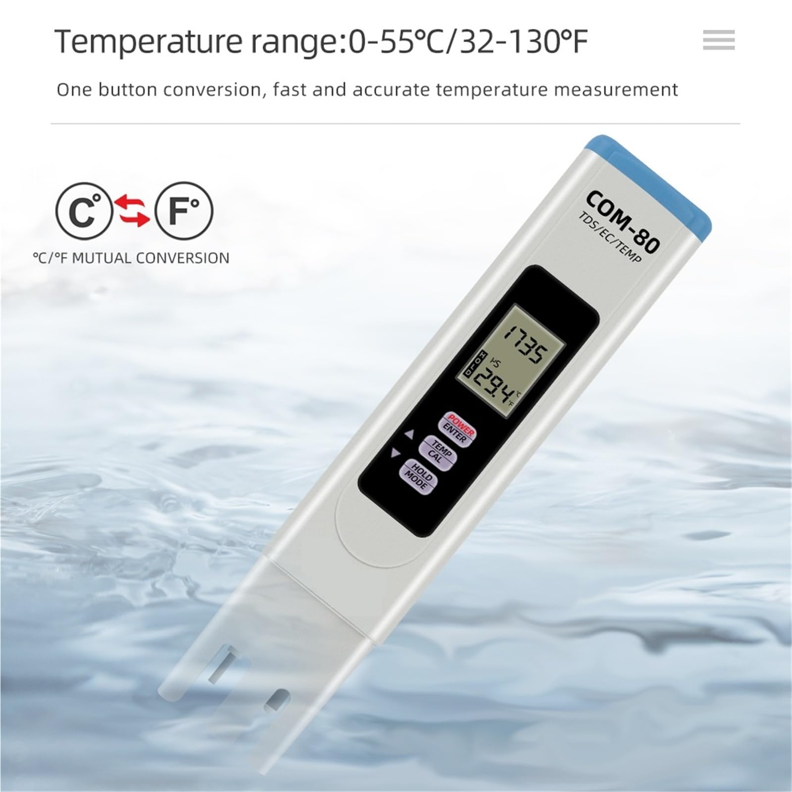 Misuratore PH, Tester di qualità acqua digitale 3 in 1 portatile TDS EC Temp Meter COM-80 Hydrotester Penna for test acqua for laboratorio di acquacoltura