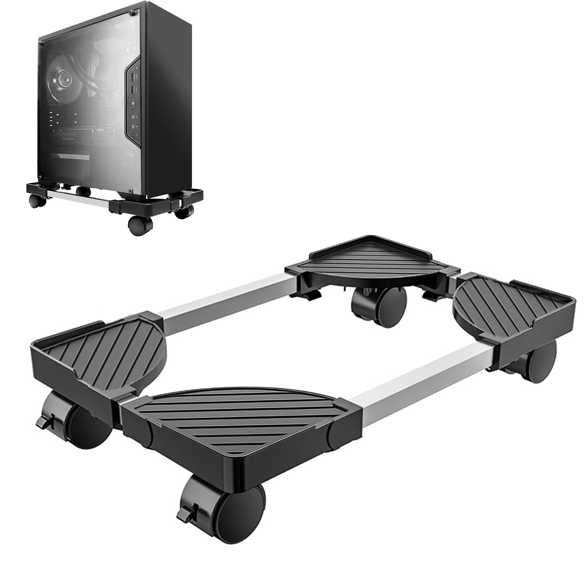 Supporto PC Case Fisso Con Ruote: Ventilato e Regolabile - CPU Mobile, Carrello Porta PC Sotto Scrivania (Nero)