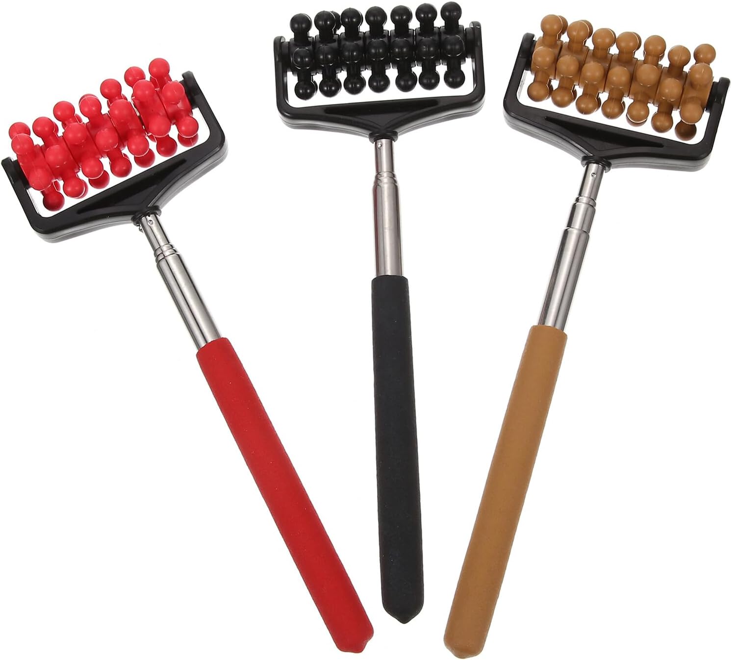 3Pcs Portable Rolling Wheel Back Scratcher with Stick Lightweight Fitness Tool for Itch Relief and Back Massage Suitable for All Ages Random Color