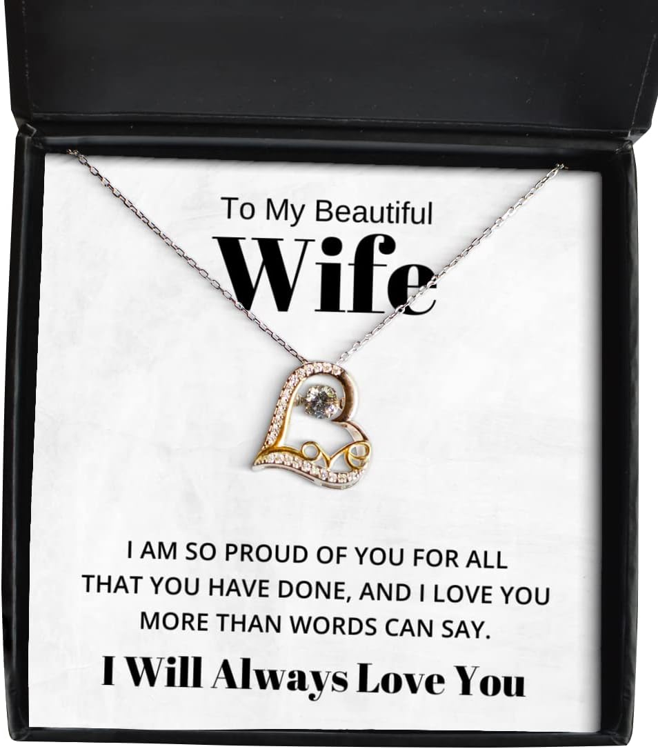To My Beautiful Wife Love Dancing Necklace, I Am So Proud of You for All That You Have Done, Best Birthday Gifts, Engagement Gifts, Wedding Gifts, Valentines Day Gifts I Will Always Love You