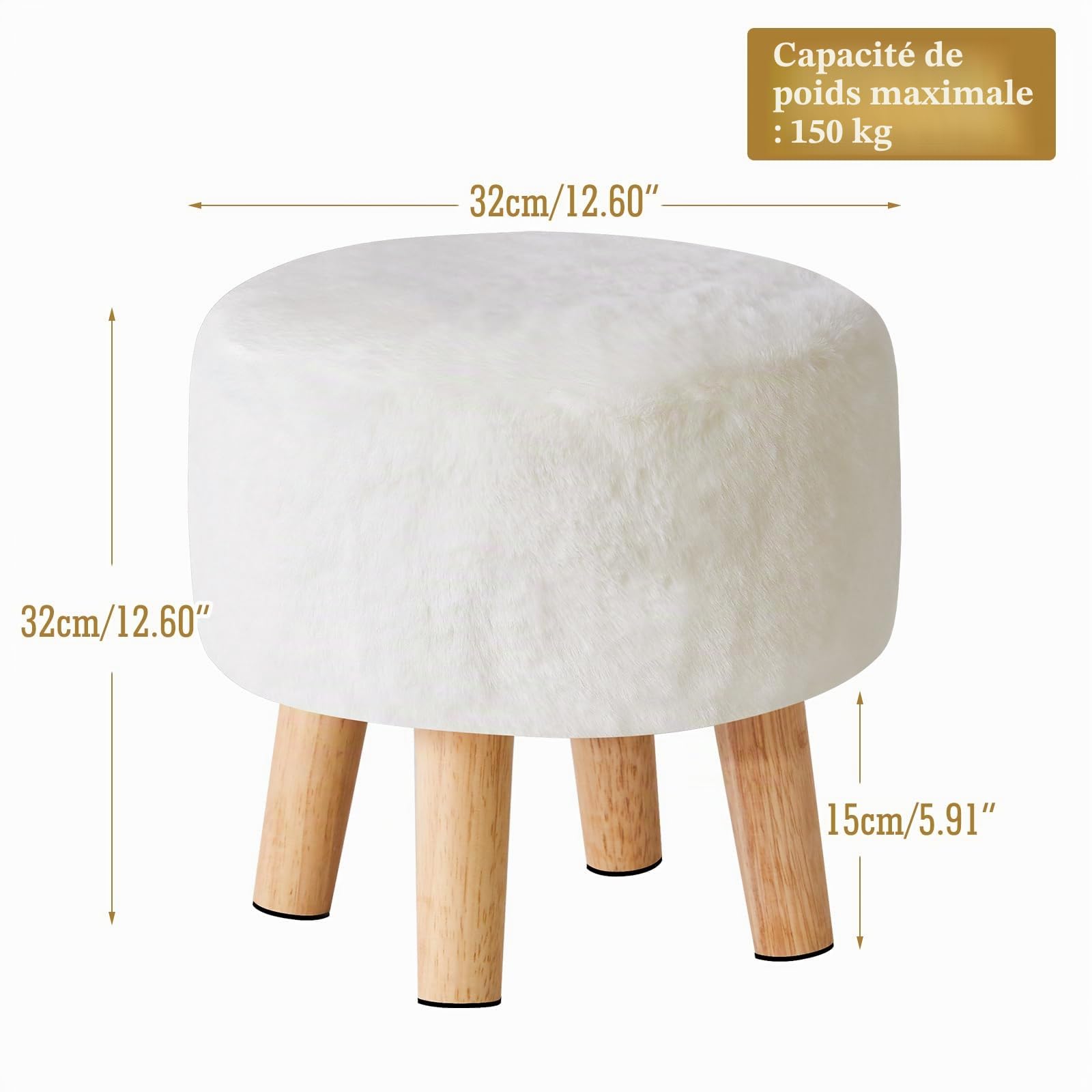 YMYNY Tabouret Pouf Ottoman Moderne en Bois Massif, Rond et Bas, Repose-Pieds pour Salon et Chambre, 32×32×32CM, Blanc HBD035W