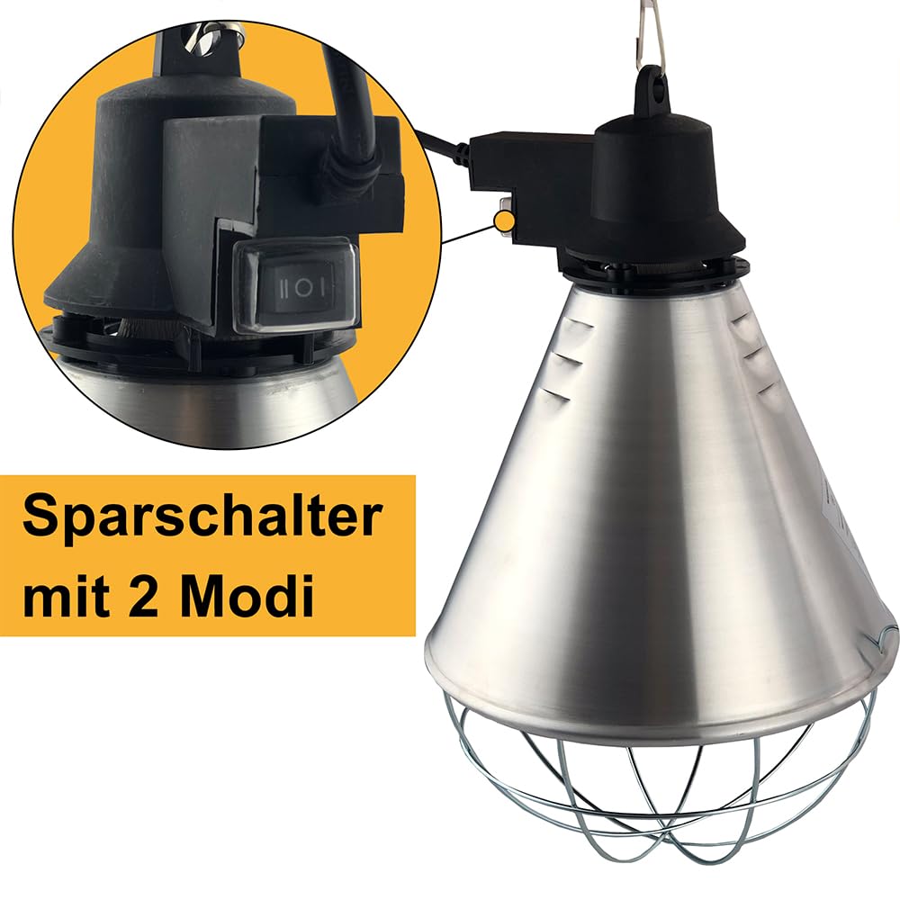 Profi Wärmestrahler mit Sparschalter | Set 175 Watt Rotlichtlampe Wärmelampe E27 | Ferkellampe, Kückenlampe, Wärmelampe Tiere, Hühner, Infrarot Heizstrahler