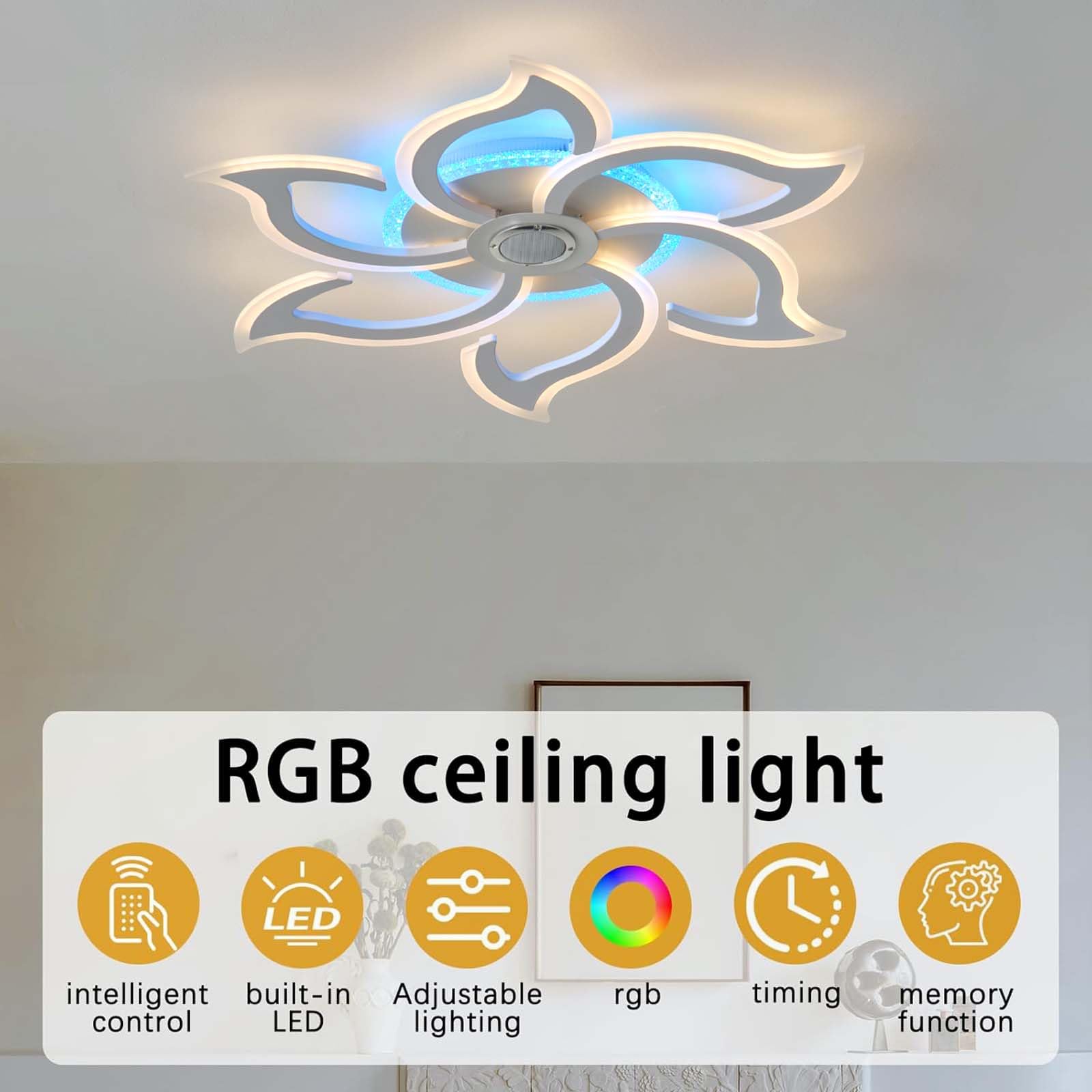 RGB Lampa Sufitowa Sterowana Pomocą Pilota I APP Posiada Funkcję ściemnianiaTryb Pamięci Funkcję Timera Głośnik DzięKi Czemu Idealnie Nadaje Się Sypialni PokojóW Dziecięcych Salonów,Biały