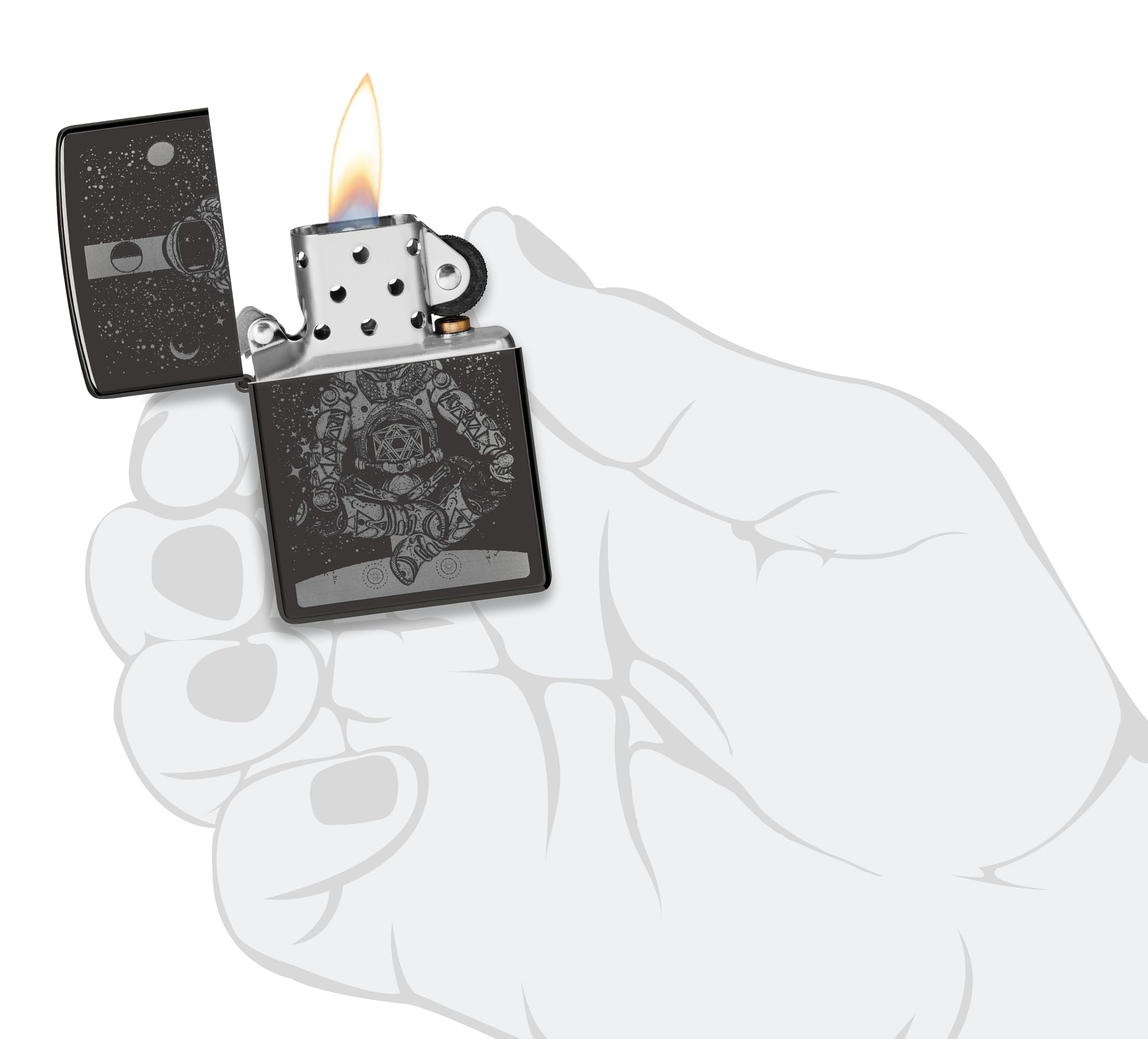 Zippo Accendino antivento astronauta nello spazio, stampa fotografica, ricaricabile, design antivento, confezione regalo, prodotto negli Stati Uniti, nero con lucentezza ottimale