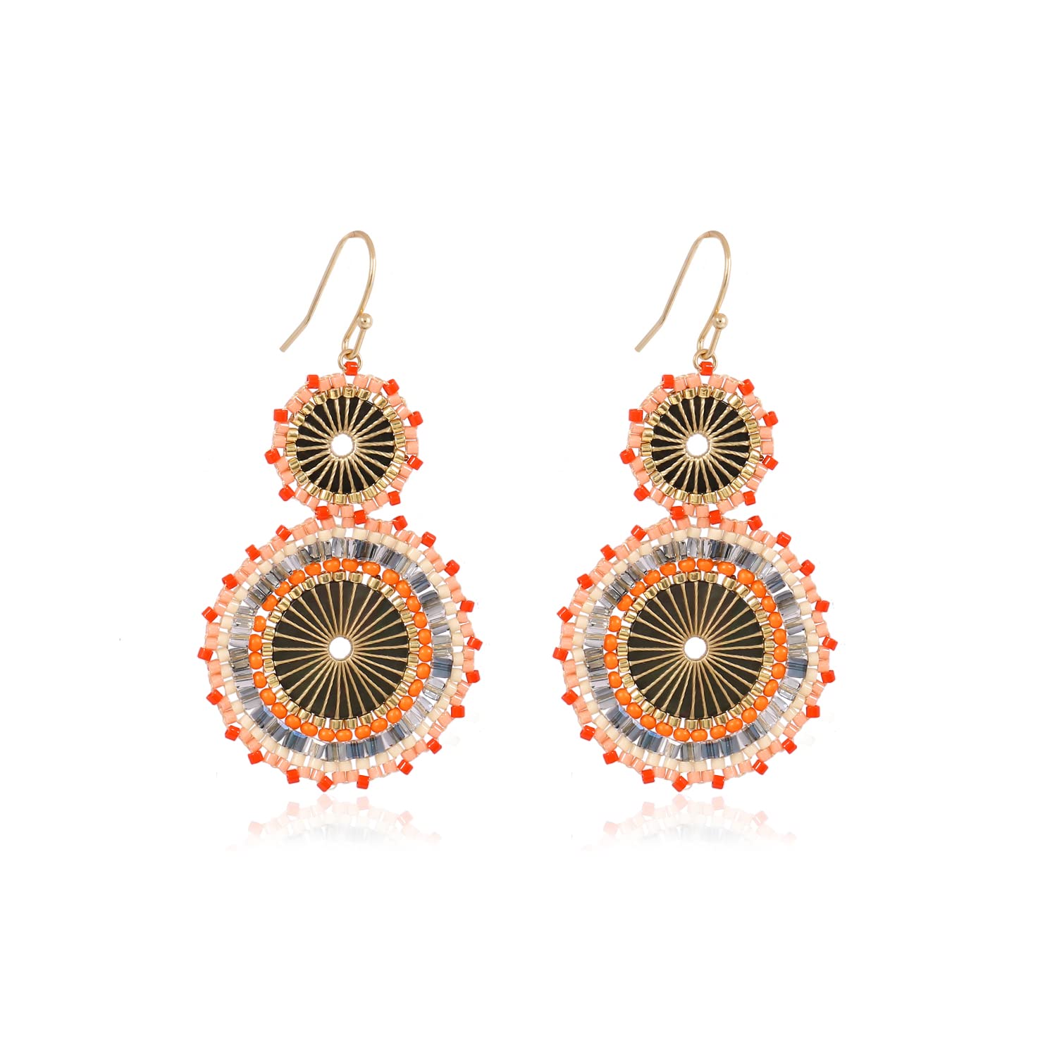 Badu Seed Beaded Circle Beads Earrings Bohemian Dangle Earrings Handmade Bead Fashion Jewelry Drop Earrings for Women