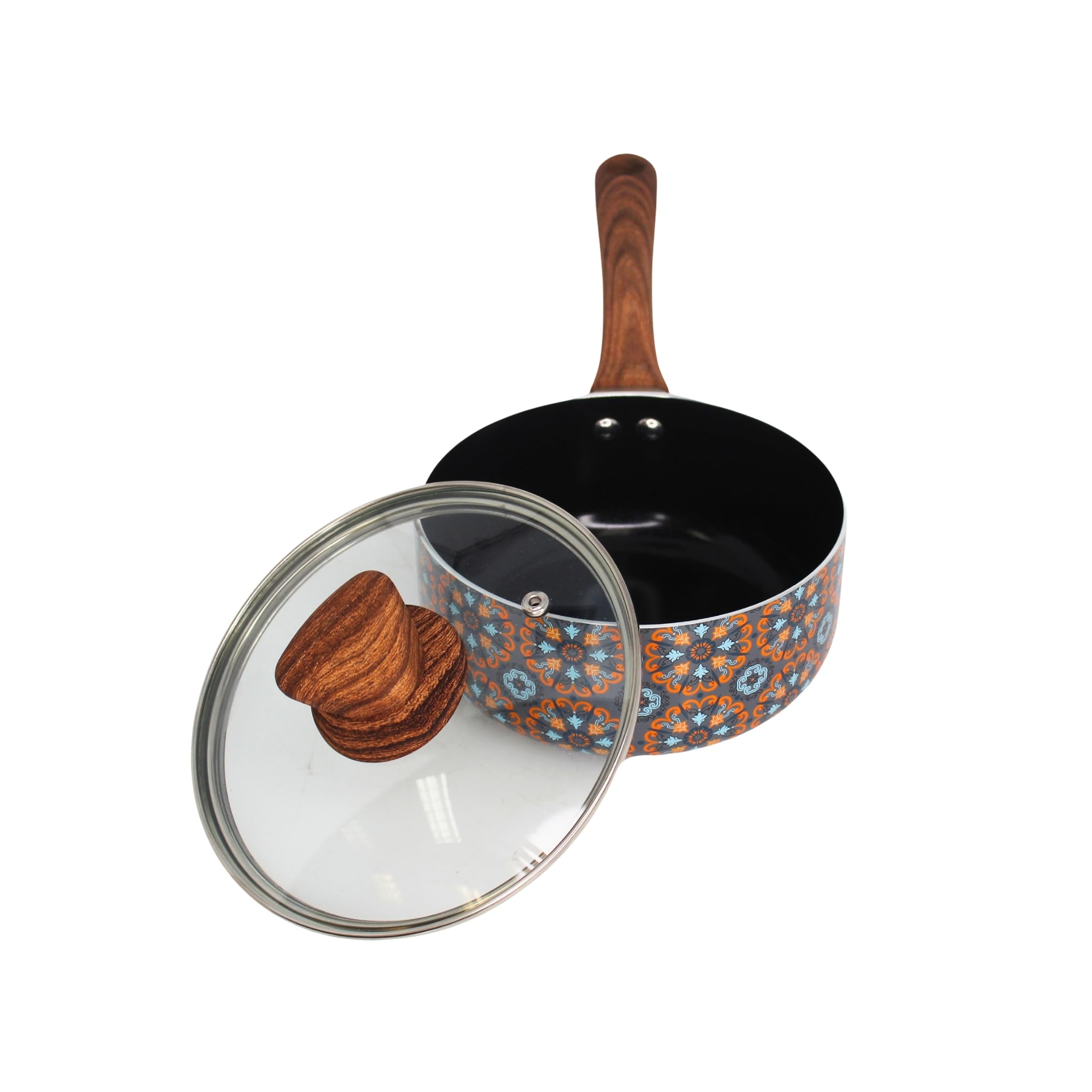 IMUSA Talavera - Casseruola antiaderente con coperchio, effetto legno e manico morbido, rivestimento in ceramica