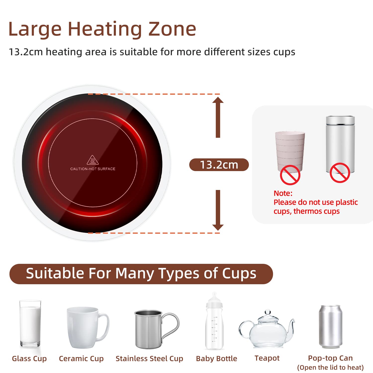Mcbazel Calentador de Tazas de Café Eléctrico Inteligente 3 Ajustes de Temperatura 176°F 80℃ Botón Táctil Indicador Luminoso