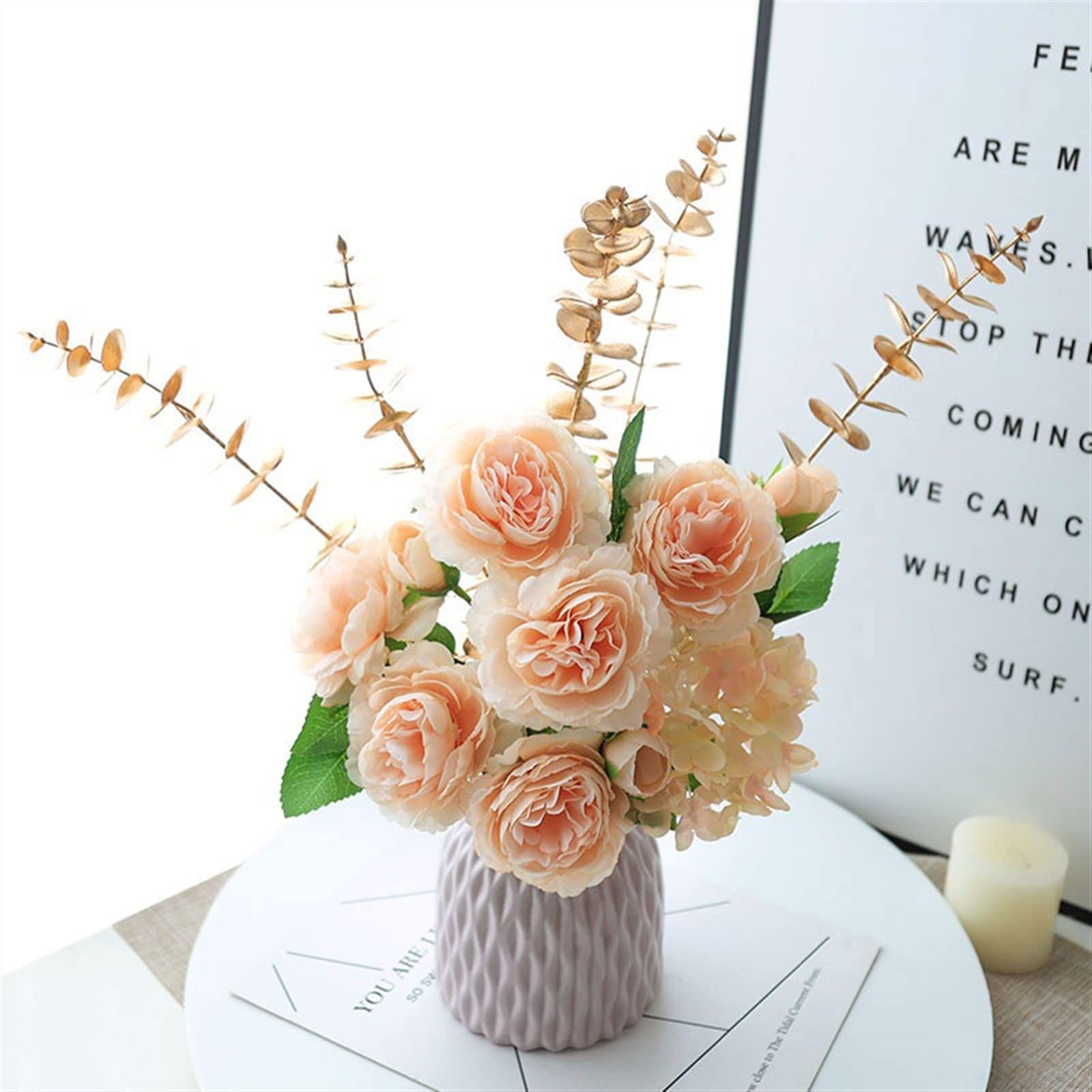 Künstlicher Blumenstrauß im nordischen Orange-Gelb mit Vase zur Tischdekoration für Wohnzimmer
