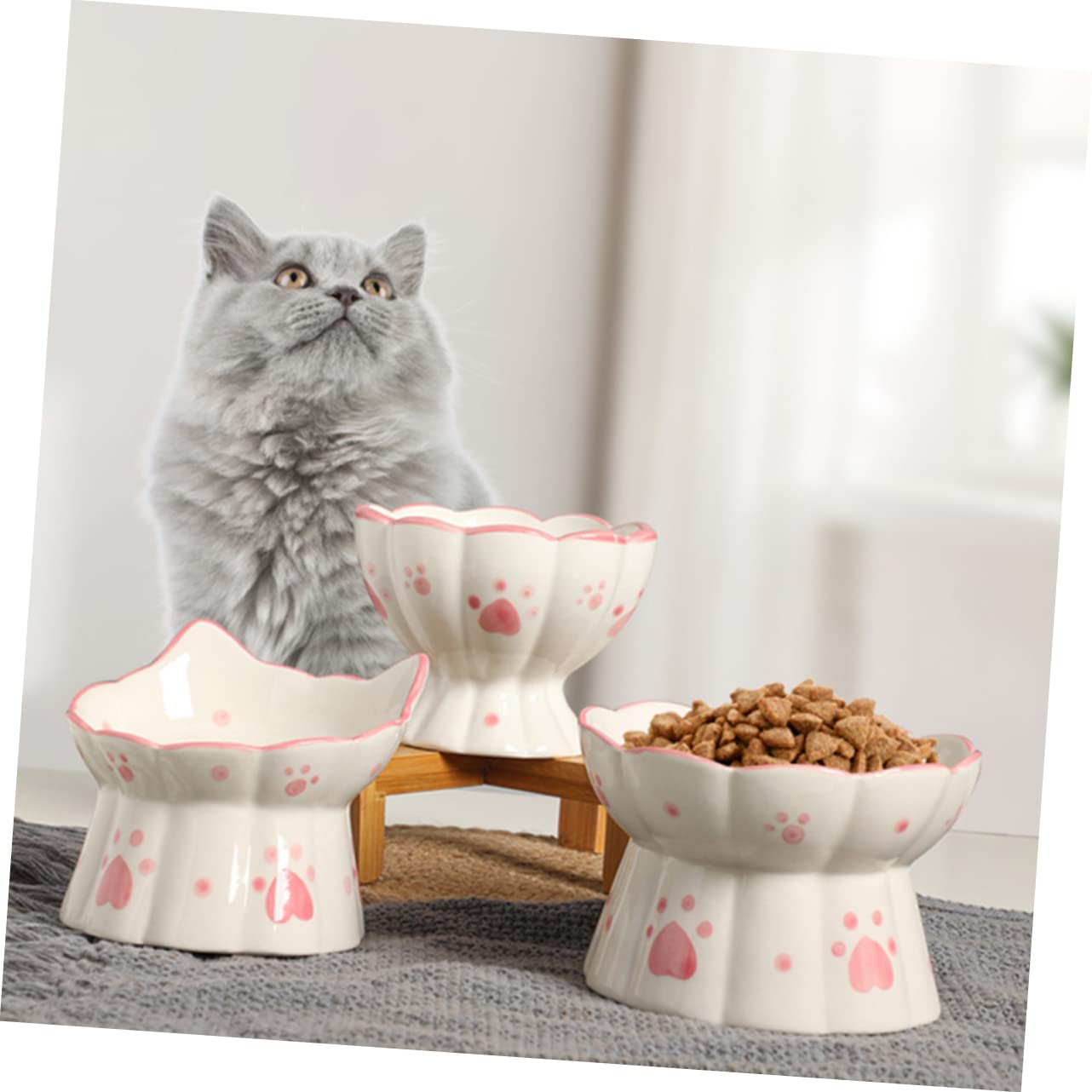 Erhöhte Katzenfutternäpfe mit Nackenschutz, 2 Stück-Pack, Keramik