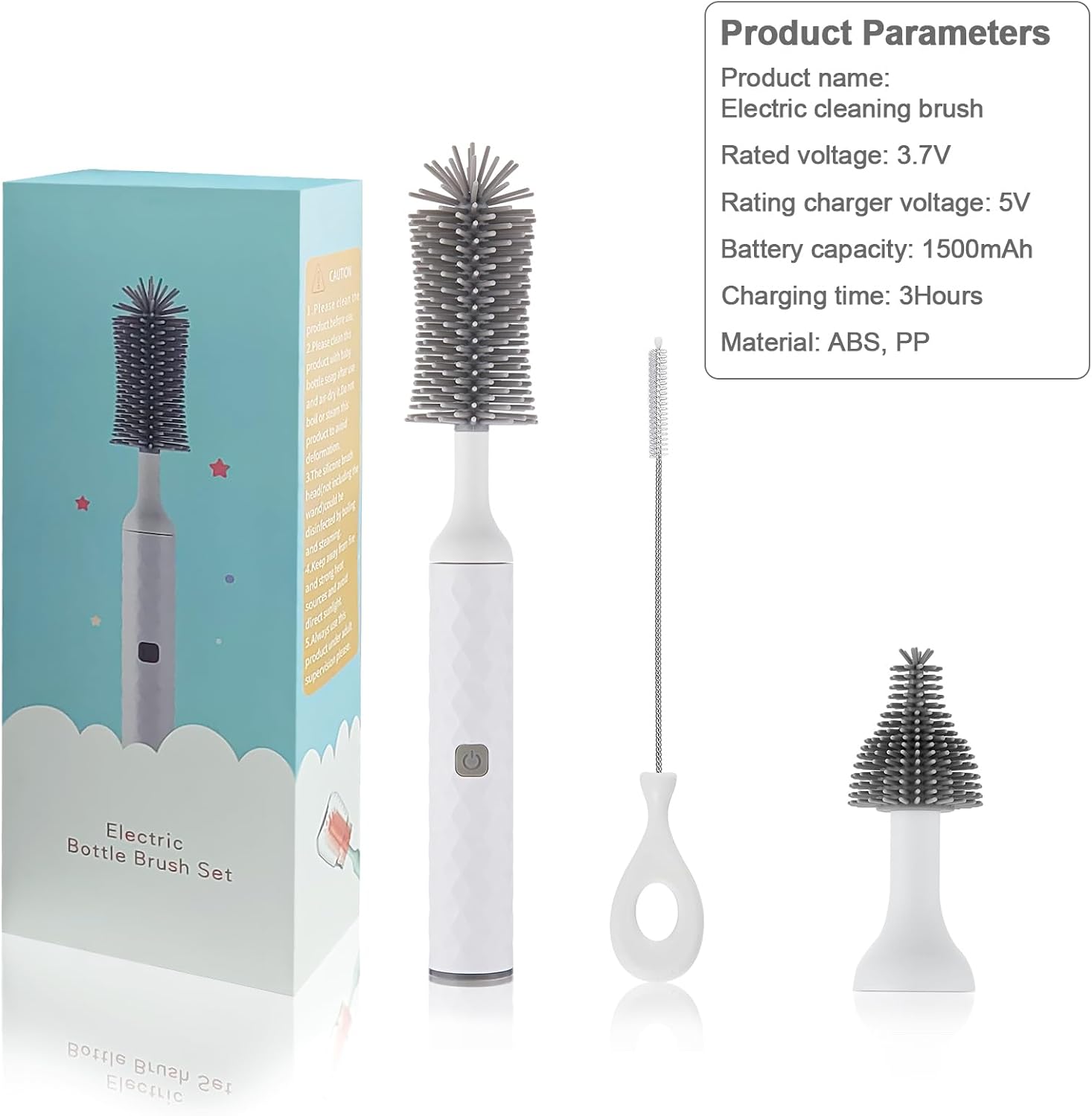 Electric Bottle Cleaner Set - 4 Piece Silicone Brush for Bottles, Pacifiers, Straws - USB Charged 360 High-Speed Rotation Cleaning