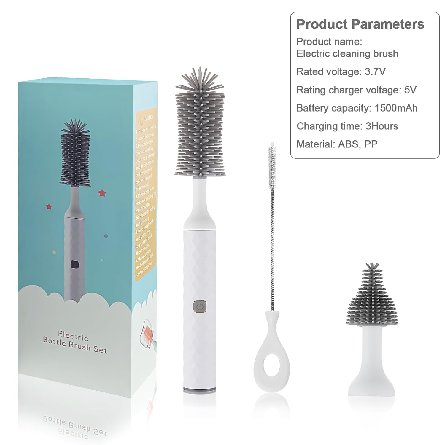 Electric Baby Bottle Brush Set, Multi-Purpose Cleaner Brushes,360°high-Speed Rotation Cleaning,1500mAh,Waterproof IPX65,Perfect Baby Bottle Brushes,White - Image 6