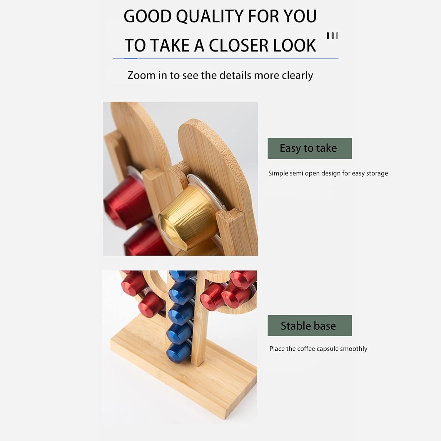 Cactus-Shaped Coffee Pod Holder with Wooden Stand and Bamboo Material