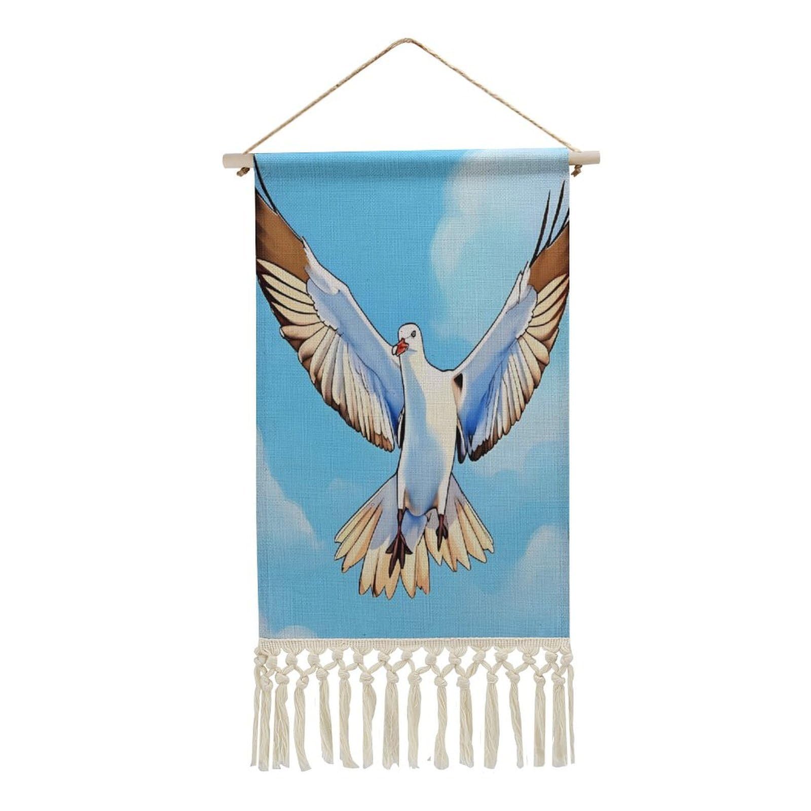 Adfgyerh Style Seagulls In Flight Tapestry With Tassels Cotton And Linen Hanging Posters, Wall Art For Travel Gift, Wall Tapestry For Office Home Decor Bedroom Living Room Decor