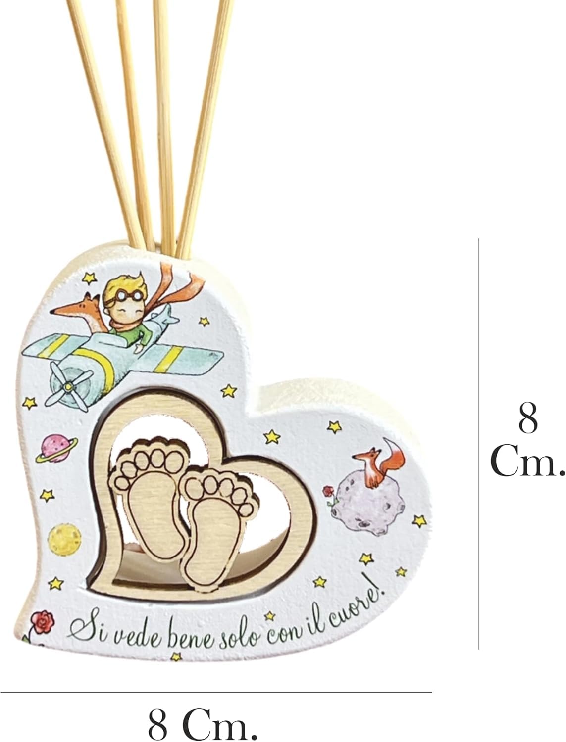 Rebalami.Shop Set 4 Bomboniere diffusore Piccolo Principe cm 8x8 a Forma di Cuore in Marmoresina Completo di Scatola, Essenza, Nastro e bigliettino a Tema (4, Cuore)