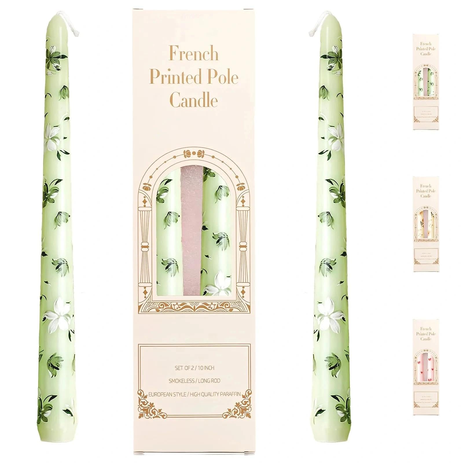 Taper Candles 25cm, HUANYO Long Burning Drip-Free Dinner Candles, 7 Hour Unscented White Candles for Candle Holders, Festive Party Table Decorations, 2 Count (Green)