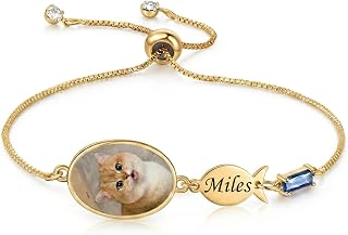 MYLONGINGCHARM Personalized Pet Memorial Bracelet for Women, Custom Pet Photo and Name, Adjustable Picture Bracelets, Memorial Gifts for Loss of Dog Cat