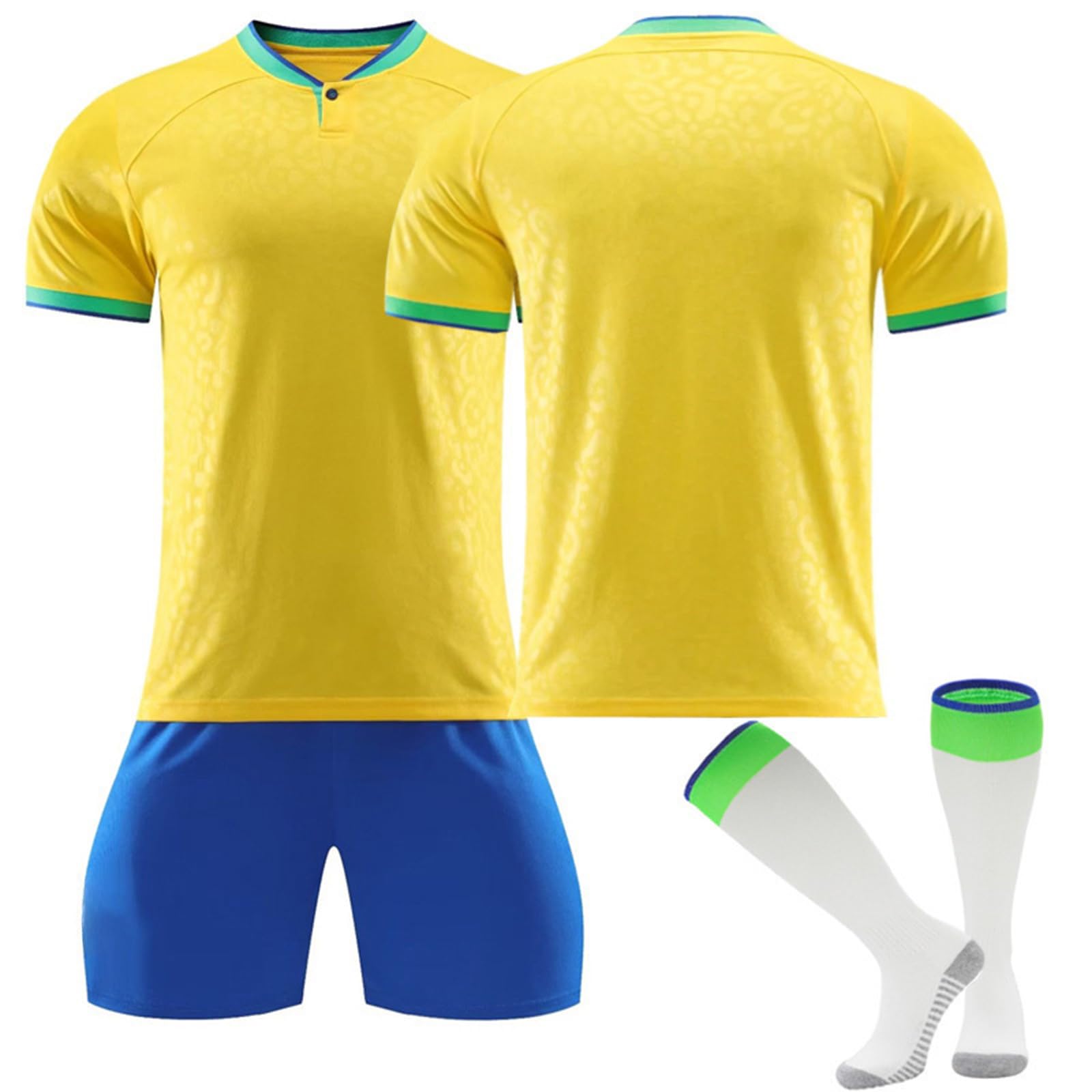 Maillot de Foot Brésil Coupe du Monde Enfant Personnalisable, Nom et Numéro Personnalisés, Tissu Respirant Séchage Rapide, Ensemble Complet Maillot Short Chaussettes pour Garçon Fille