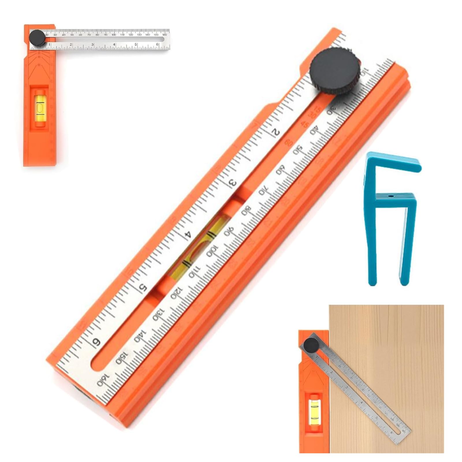 Adjustable Positioning Marking Protractor Tool, Multifunctional Depth Measuring Ruler with Angle Marking 15°-90°,Drilling Positioning Ruler, Adjustable, Angle Measuring Tool for Woodworking