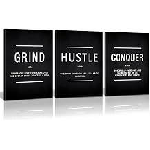 KAWAHONE Inspiration Canvas Wall Art Large, Grind Hustle Conquer Quotes Poster Framed Success Painting Picture Wall Sign for Home Office Workplace Wall Hanging- 24" Wx36 Hx3Piece