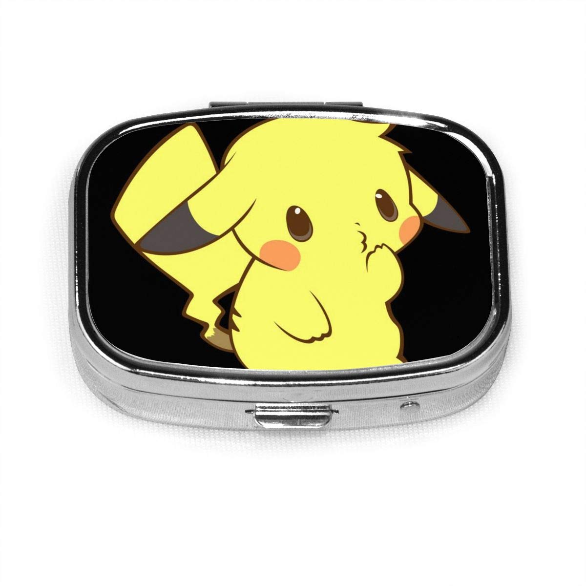 Pikachu Black Pill Box Organizer Travel Pill Case Pocket Airtight Supplement Holder Portable Vitamin 2 Compartment Medicine Container