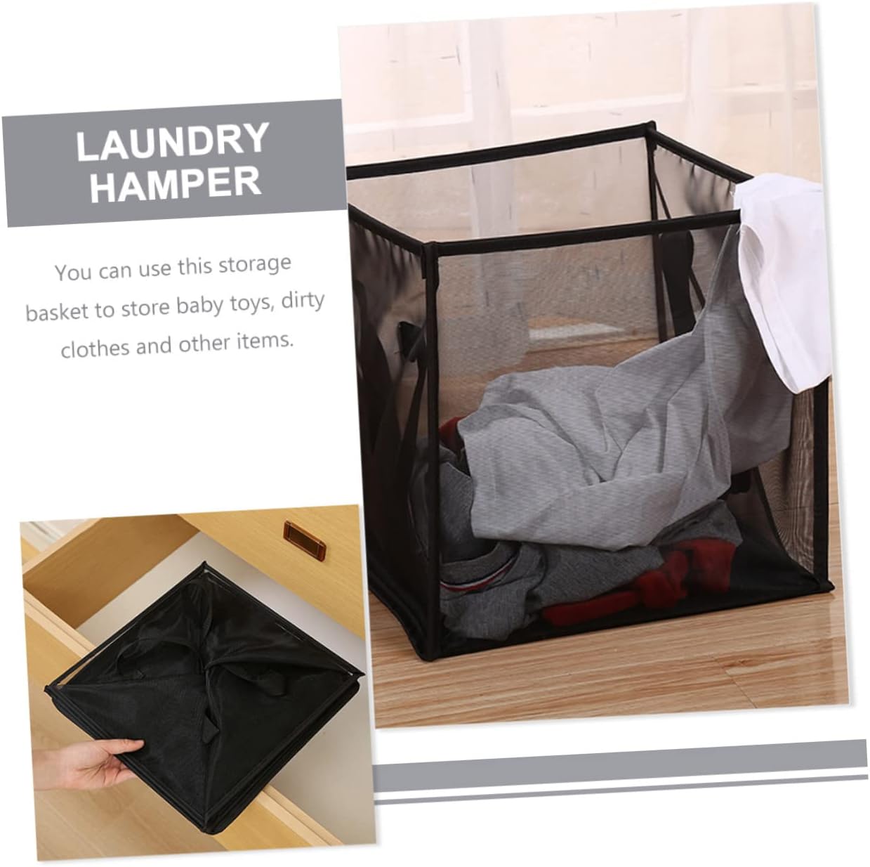 KICHOUSE Folding Laundry Basket Handle Mesh Hamper for Dirty Clothes Capacity Portable Design for Home and Travel Versatile Storage