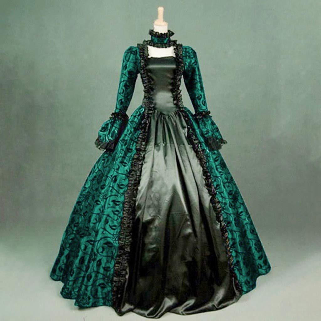 Generisch Costume di Halloween da donna, vintage, abito tradizionale da donna, stile retrò, con stampa invernale, per cosplay, palcoscenico, performance