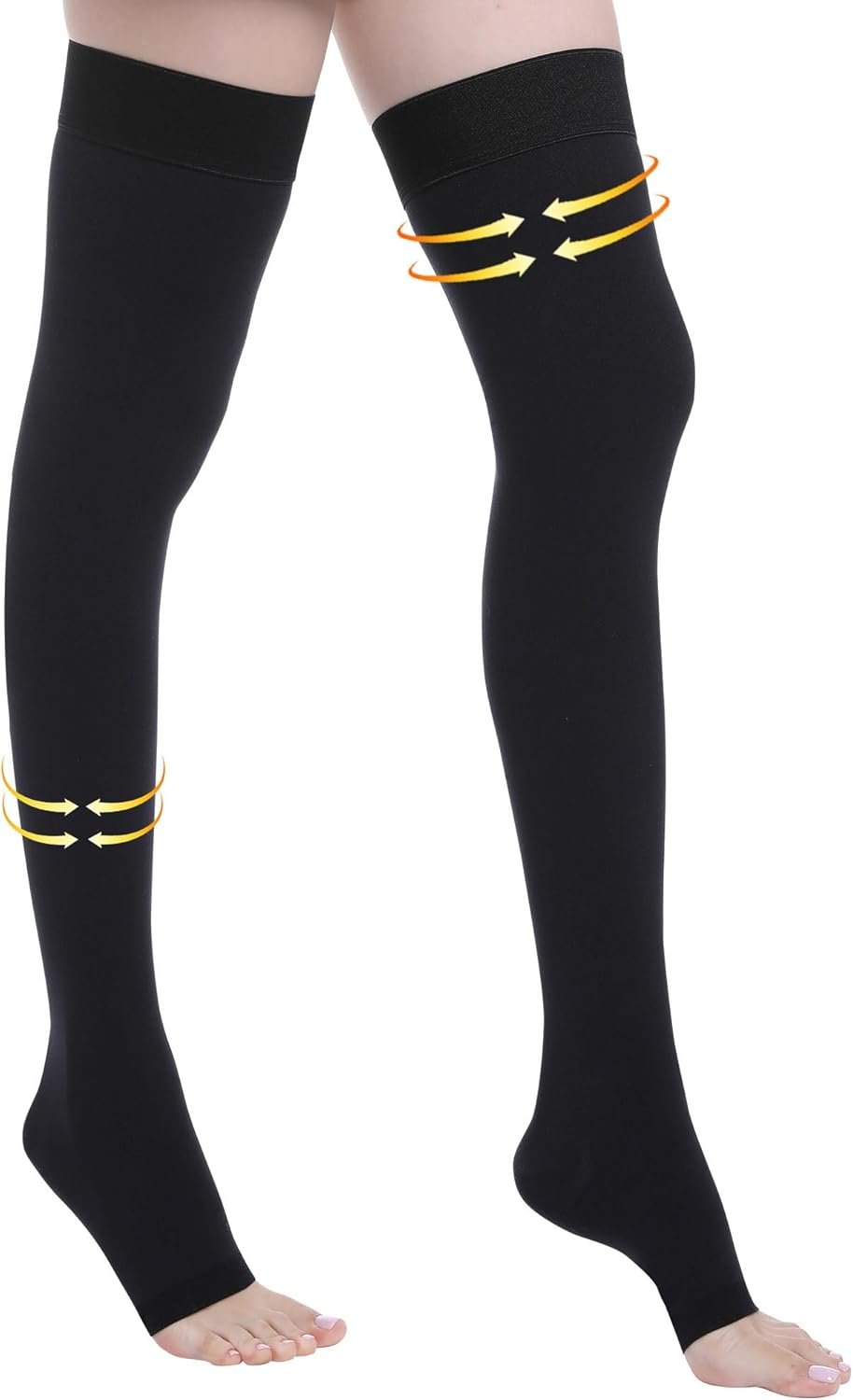 20-30 mmHg Compression Stockings for Women and Men, Medical Graduated Compression Hoses, Open Toe Thigh High Compression Socks, Long Toeless Support Stockings for Varicose Veins, Edema, DVT