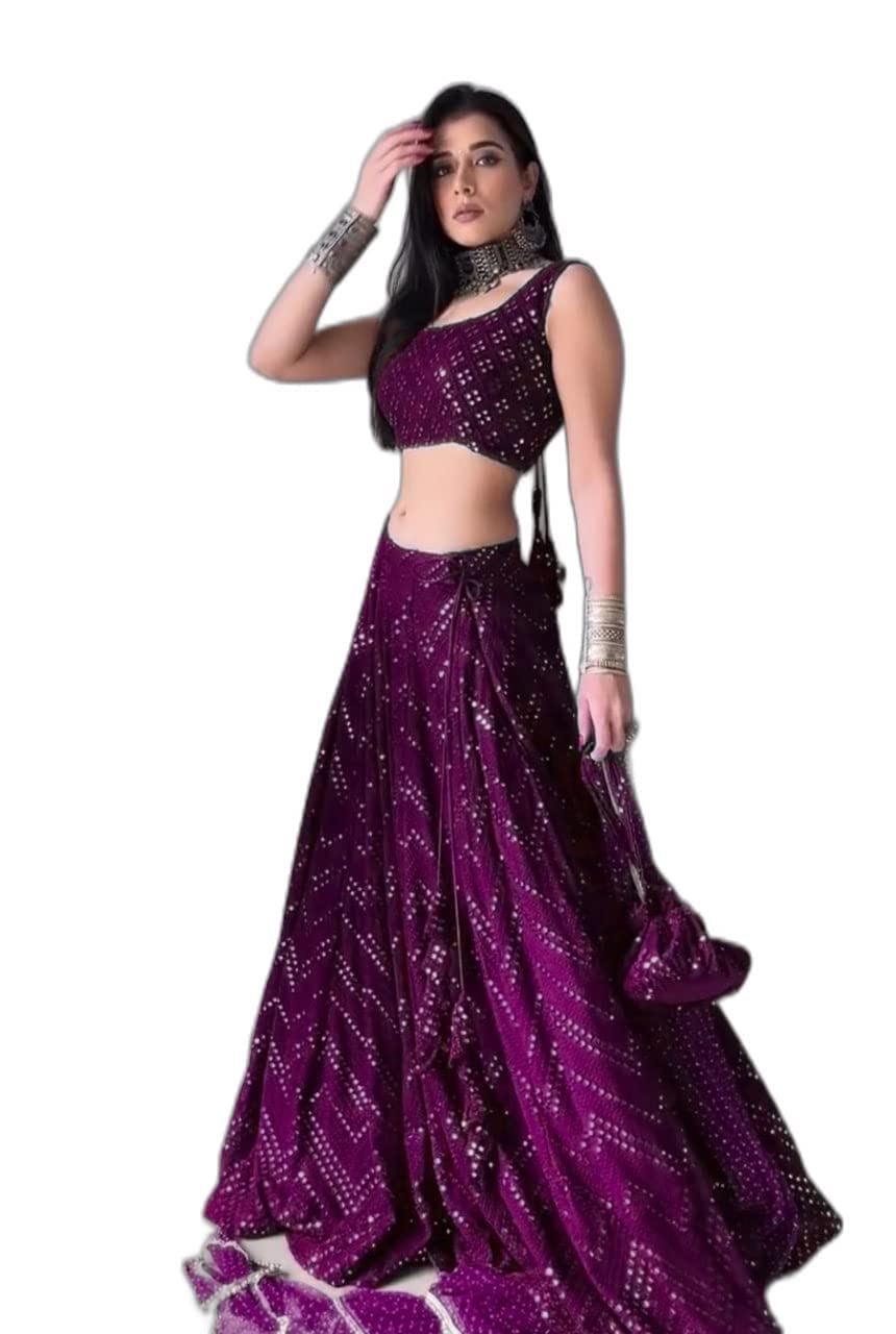 Nena Fashion Women's Net mirror work lehengha choli