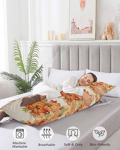 Miniatura 4 de Funda de almohada corporal de calabazas de otoño, fundas de almohada suaves decorativas para sofá largo y lumbar, funda de cojín con cierre de