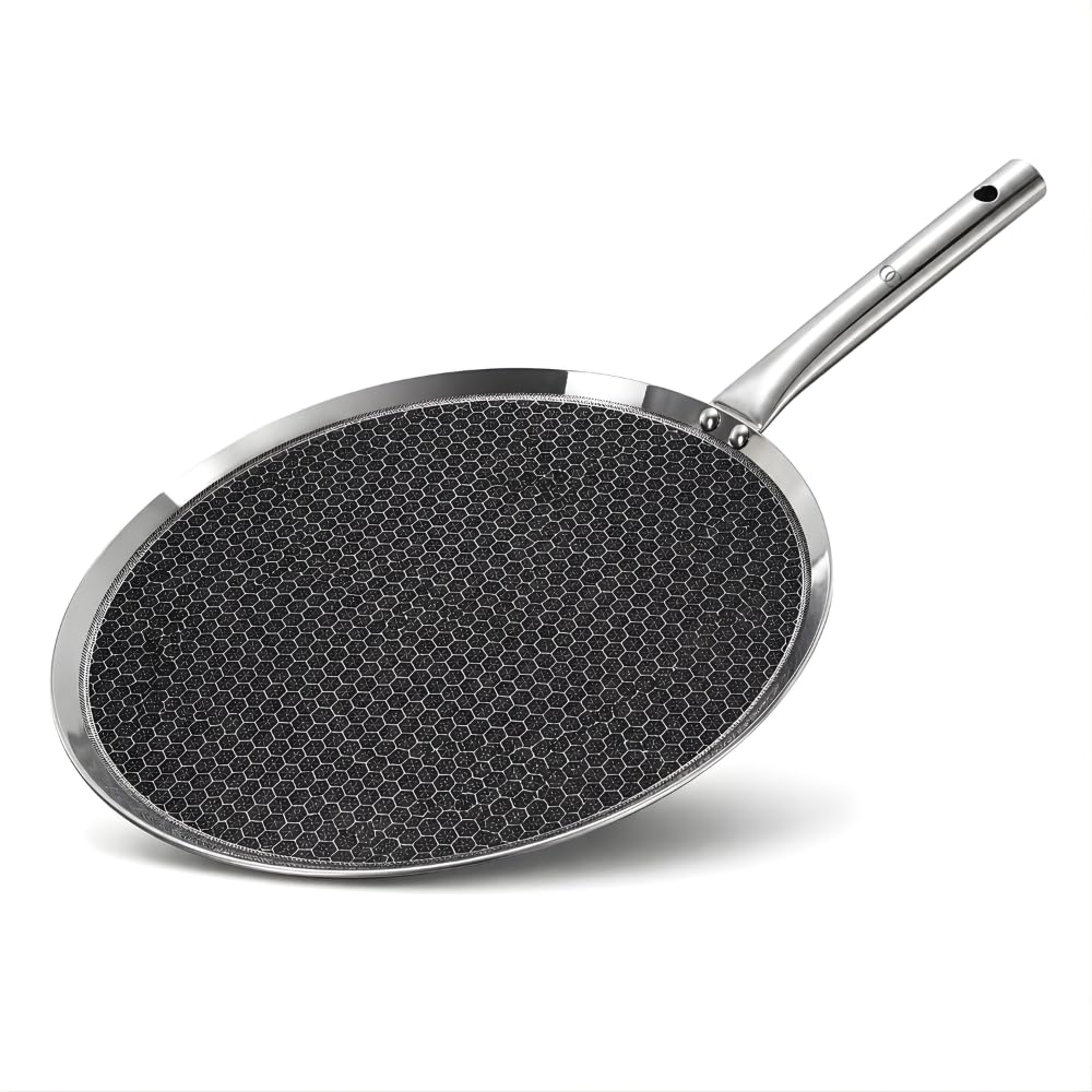 Omichef Triply Stainless Steel Dosa Tawa | 30 Cm Flat Tawa | ISI Certified | Rust-Free | Even Heating | Food-Grade Stainless Steel | Ideal for Dosa, Chilla, Paratha