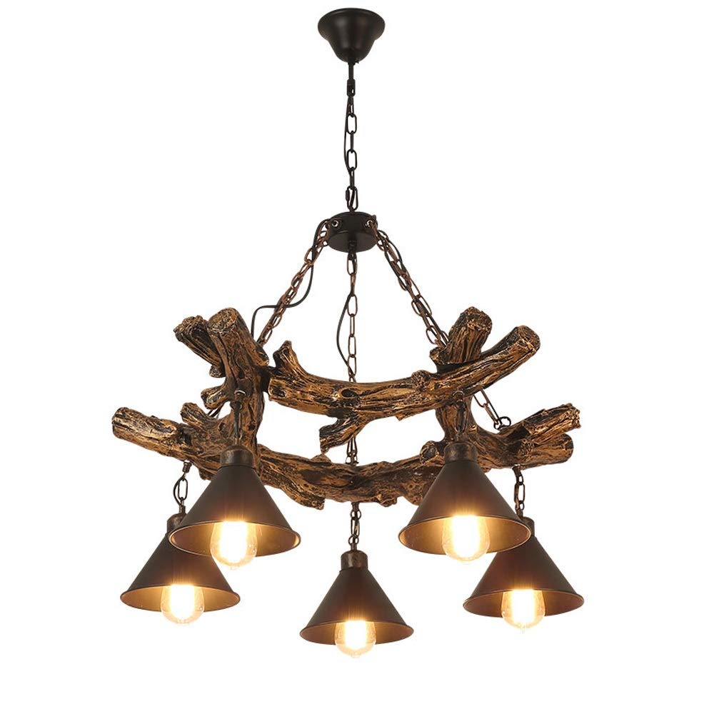 Lustre suspension E27 noir anti-corrosion 5 lampes pour grand plafond sombre