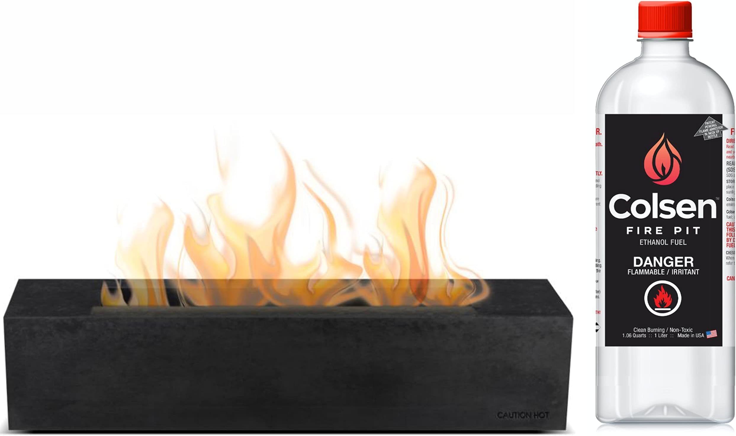 Colsen Black Rectangular Tabletop Fire Pit & Fuel Bundle