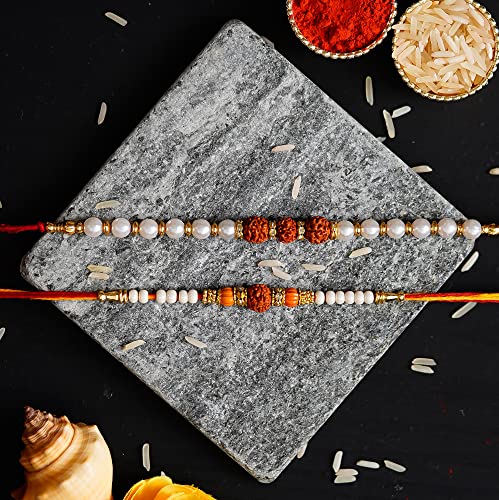 Image of eCraftIndia Floral Kundan Beads Designer Rakhis for Brother and Bhabhi | Bhaiya Bhabhi Rakhi