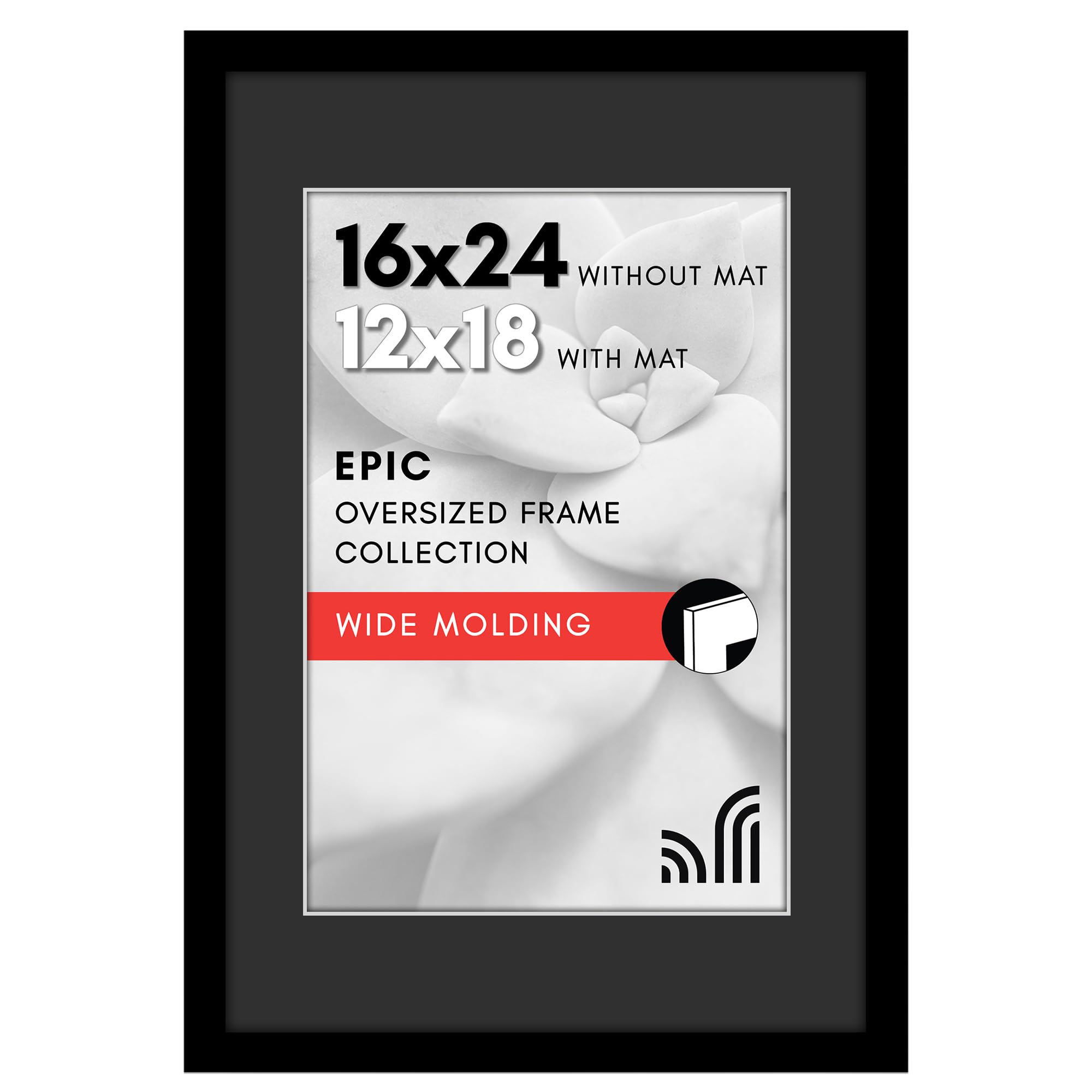 Americanflat 16x24 Poster Frame with Polished Plexiglass - Use as 12x18 Picture Frame with Black Mat and White Trim or Display 16x24 Photo Without Mat - Epic Collection - Black Wide Molding