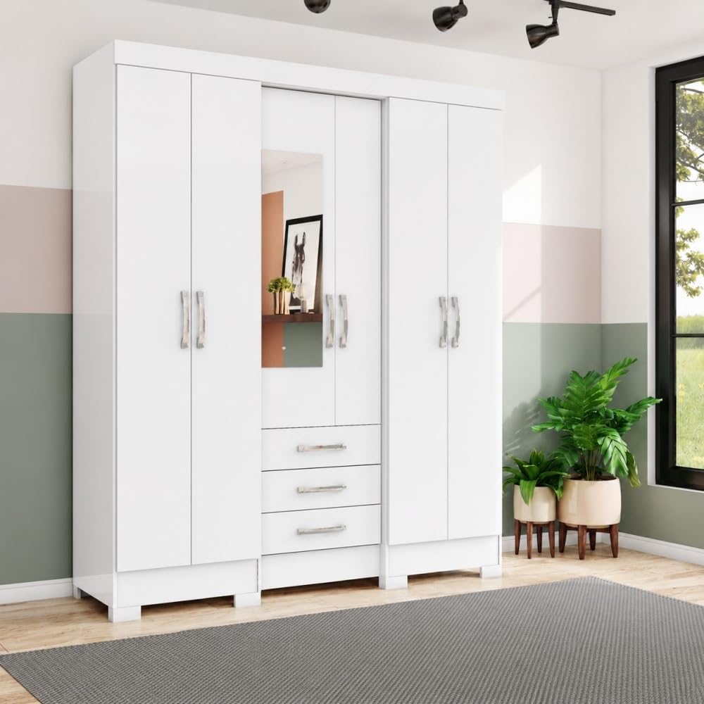 Armario Infantil Antares con Espejo, 6 Puertas y 3 Cajones – Moderno y Funcional - Blanco