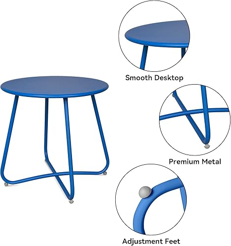 Vista 46 de Babion Mesas auxiliares negras para exteriores, mesa pequeña para exteriores, mesa auxiliar redonda de acero, mesa auxiliar pequeña para patio, Todo