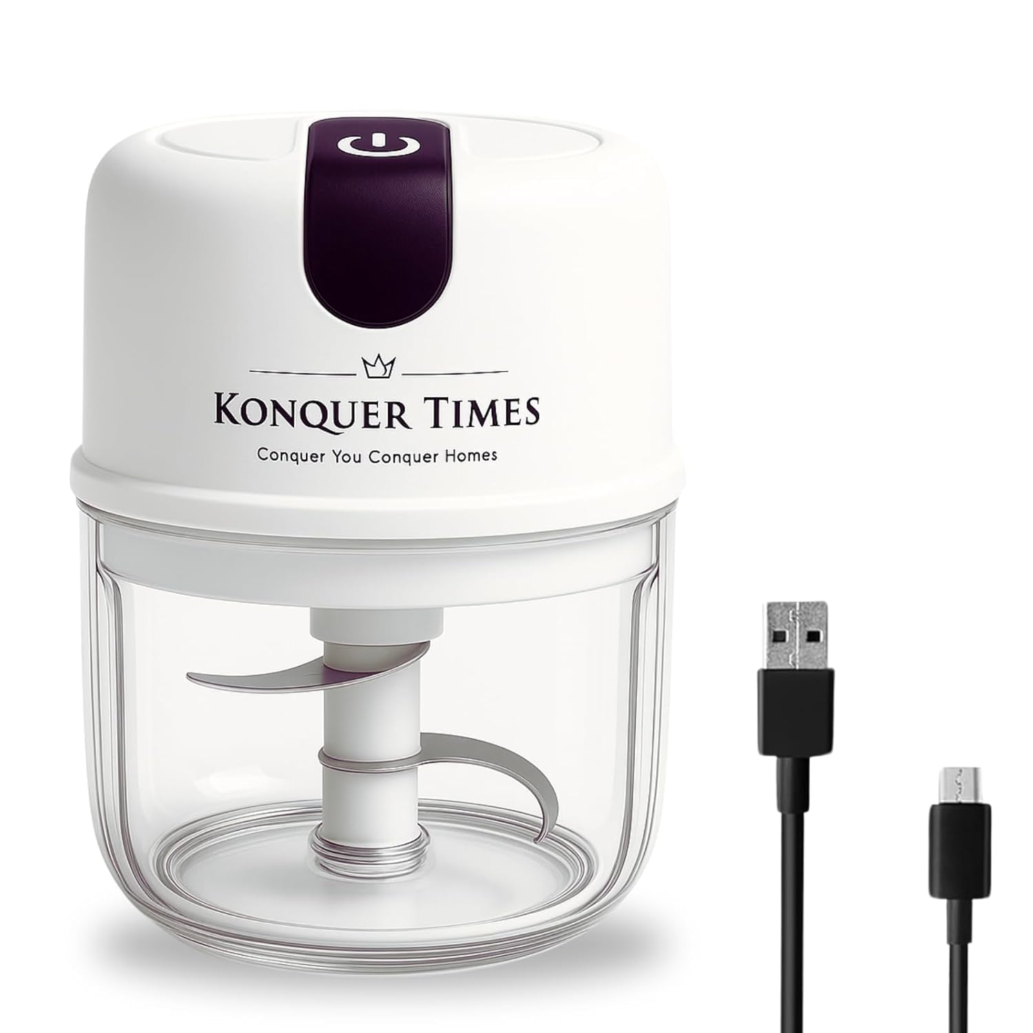 Konquer TimeS Mini Electric Garlic Chopper – Portable Wireless Food Processor with Stainless Steel Blades, Rechargeable Grinder for Onion, Ginger, Chili, Meat, Fruit, Vegetables, etc – 250ml (White) Konquer TimeS Mini Electric Garlic Chopper – Portable Wireless Food Processor with Stainless Steel Blades, Rechargeable Grinder for Onion, Ginger, Chili, Meat, Fruit, Vegetables, etc – 250ml (White)