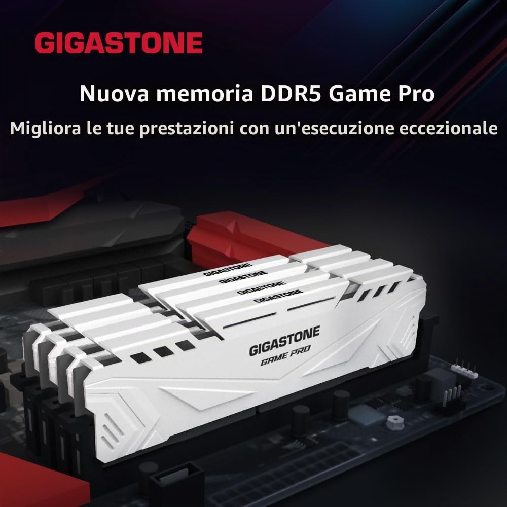 【RAM DDR5】GIGASTONE Bianco Game Pro RAM 32GB (2x16GB) DDR5 32GB DDR5-5600 MHz PC5-44800 CL40 1,25 V 288 pin unbuffered non ECC UDIMM per PC Gaming modulo di memoria (SOLO Desktop)