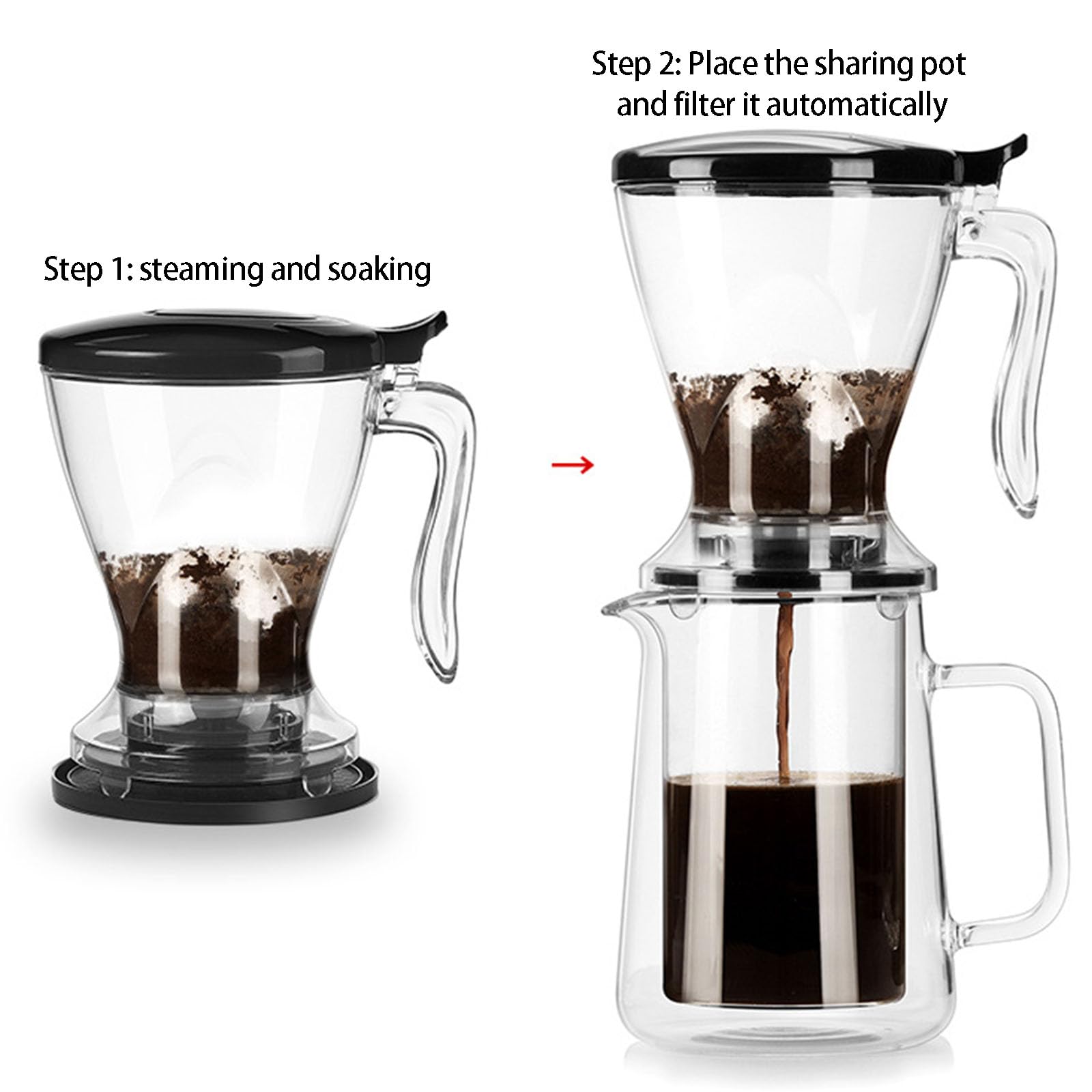 Moderno gocciolatore per caffè e caraffa in Vetro da 650 ml, Design Facile da Pulire, Tazza filtrante e vasetti da Condividere, Ideale per Appassionati caffè Che preparano quotidianamente